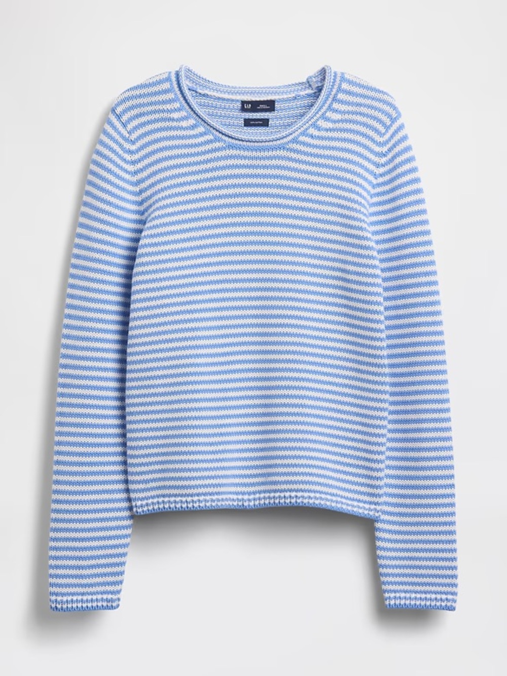 NWT Gap 100% Cotton Roll Neck Sweater in Blue and White Stripe, Size M